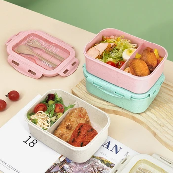Японские ланч-боксы Герметичные 2 сетки с крышкой Кемпинг Портативный пластиковый контейнер для хранения продуктов Микроволновая печь Bento Box для детей