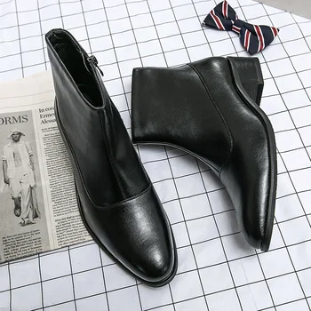  Лидер продаж Мужские сапоги из натуральной кожи Зимние деловые короткие сапоги в британском стиле Мужские вечерние сапоги Повседневная обувь с высоким верхом