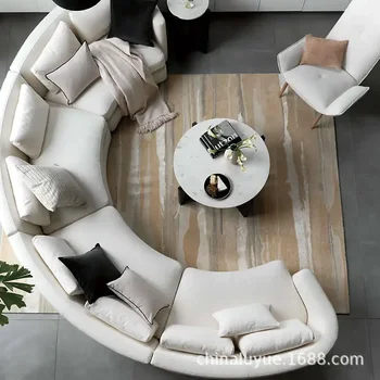 Скандинавский минималистичный изогнутый диван в вестибюле Современный полукруглый тканевой диван Вестибюль отеля Демонтаж и мытье большого дивана