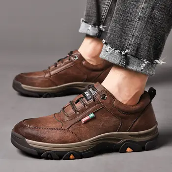 Высококачественная кожа Мужская повседневная обувь Модная удобная нескользящая спортивная обувь Мокасины Дышащие мужские кроссовки для ходьбы в стиле ретро