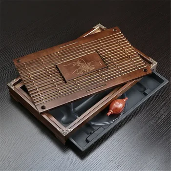  Чайный поднос из массива дерева Дренаж Набор для хранения воды Ящик Чайная доска Стол Китайская чайная церемония Инструменты