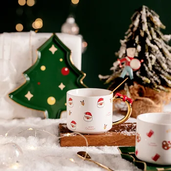 Рождественский подарок керамическая изысканная кофейная чашка с блюдцем с ложкой девушка креативный мультфильм в милых