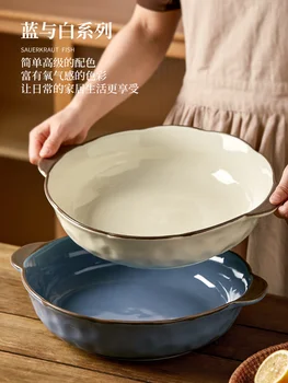 Китайский супер большой капустный рыбный боул большой суп лапша миска с двойным ушем керамическая маринованная миска для домашнего хозяйства