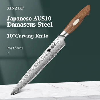 XINZUO 10 дюймов Разделочный нож Японский дамаск Стальное лезвие Тесак для мяса Качественный кухонный инструмент для приготовления пищи Изысканная подарочная коробка