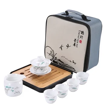 Набор посуды для напитков Китайский чайный набор для путешествий кунг-фу Керамический портативный чайный стакан Фарфоровый сервиз Чайная чашка Гайвань Чайная чашка Кружка чайной церемонии Чайник