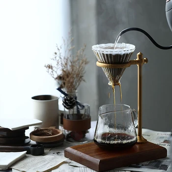  капельная кофеварка Pour Over Pour Over Coffee Dripper Регулируемый держатель подставки для кофейного фильтра с деревянным основанием