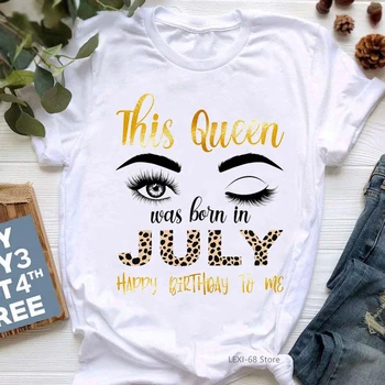 Эта королева родилась в июле Графический принт Женская футболка Футболка Femme Happy Bithday To Me Макияж Футболка Женская оптом