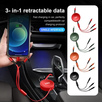 USB Автомобильное зарядное устройство три в одной голове Выдвижной кабель для передачи данных 5 А для Toyota C-HR CHR Logo 2016 2017 2018 2019 2021 2022 Fortuner