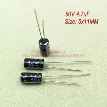  (100 шт./лот) 50 В 4,7 мкФ DIP алюминиевый электролитический конденсатор размером 5x11 мм со сквозным отверстием электролизный электрический конденсатор