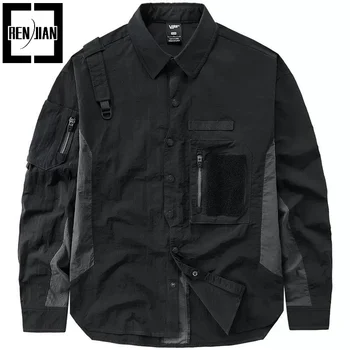  Модная мужская рубашка с длинным рукавом и несколькими карманами На открытом воздухе Карго Тактические рубашки Топы для мужского размера M-3XL