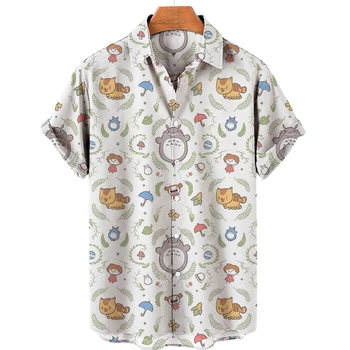 Рубашки с коротким рукавом с принтом аниме Летняя повседневная повседневная рубашка Harajuku Оверсайз рубашки Удобные дышащие мужские топы Мужская рубашка