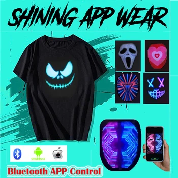 RGB Bluetooth Управление приложением Светодиодный экран Съемные футболки Светодиодный люминесцентный Редактирование приложений Смена лица Свободная одежда с короткими рукавами
