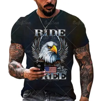 2022 Мужская футболка с принтом Повседневная Eagle Animal 3D Мужская О-образный вырез Топ Мода Свободная футболка Оверсайз Condor Лето с коротким рукавом Ca