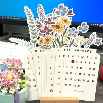 Цветочный маленький настольный календарь Цветочный настольный календарь Планировщик ежемесячного календаря в форме вазы