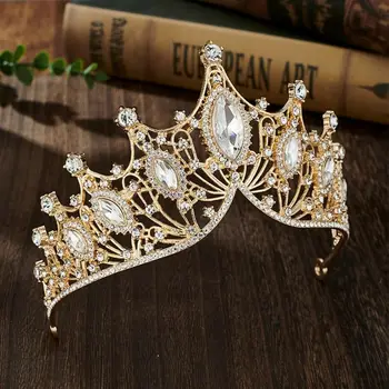 Блестящая корона в стиле барокко Изысканные украшения для волос Металлическая корона со стразами Тиара для волос невесты Многоцветная принцесса Тиара для девочек