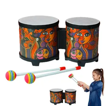Bongo Drums Для Детей Детский барабан Перкуссия Инструмент Музыкальная игрушка Деревянный барабан с 2 красочными барабанными палочками Барабан ручной работы для