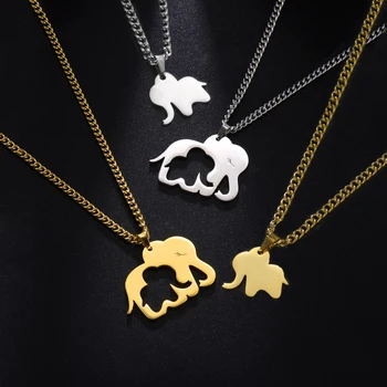Unift Мама и слоненок Ожерелье Милые животные Кулон из нержавеющей стали Счастливый слон Семейные ювелирные изделия Женщины Дети 2022 Тенденция