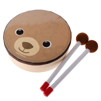 Игрушка-барабан с рисунком медведя для детей - музыкальный ударный инструмент с палочками - Учебное пособие