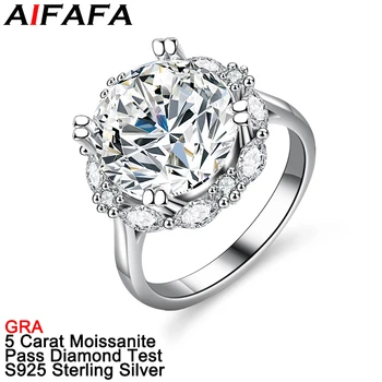 AIFAFA 5-каратные сверкающие муссанитовые кольца для женщин с покрытием Pt950 S925 Чистое серебро Обручальное кольцо Ювелирные изделия Пройти тест на бриллианты GRA