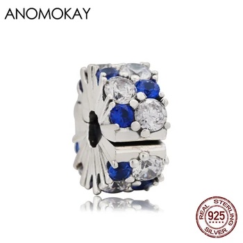 Anomokay Sparkling Dark Blue & White Crystal 925 Silver Locker Stopper Charm для браслетов и браслетов DIY Аксессуары
