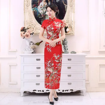 Новый китайский стиль весна-лето улучшенное платье qipao длинное шелковое вискозное печатное ежедневное банкетное платье cheongsam
