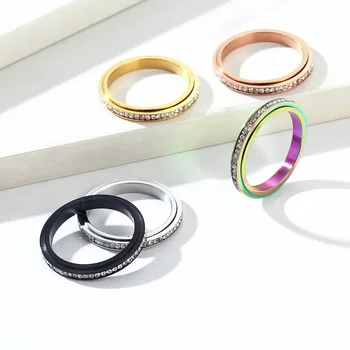  Простое вращающееся кольцо из титановой стали из циркона 3 мм с легким роскошным стилем ношения десжатого женского хвостового кольца