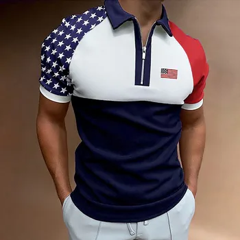 2023 Новая мужская рубашка-поло Мужская мускулистая отложной воротник Патриотические рубашки с принтом американского флага Slim Fit с коротким рукавом ropa hombre