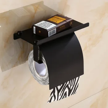  Черный рулон бумаги Простой матовый черный 304 Держатель для туалетной бумаги из нержавеющей стали с держателем для телефона Ванная комната Туалет Матовый