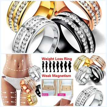  1 шт. Серебро / Черный / Золото / Розовое золото Кольцо для похудения Кольцо для похудения Жиросжигающее кристаллическое кольцо из нержавеющей стали для женщин