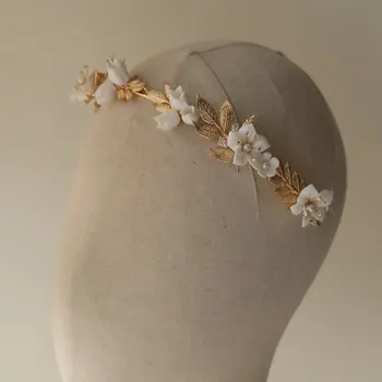 Керамическая повязка на голову с цветком, нежная жемчужная корона, свадебная повязка на голову, свадебный головной убор, аксессуары