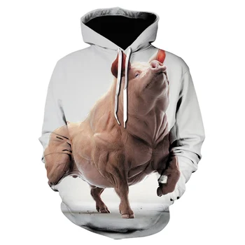 2023 Новый дизайн Мужская толстовка с капюшоном с животными 3d Funny Pig Sheep Print Hoodie Man Fashion Stranger Things Повседневная толстовка с капюшоном оверсайз