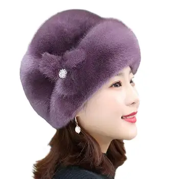 Женская шапка с большим размером головы Элегантная зимняя женская шапка Плюшевая имитационная норковая бархатная берет Ветрозащитная теплая шапка для женщин