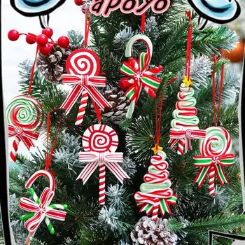 Украшение рождественской елки Орнамент Мягкая глина Красный Белый Леденцы Трость Рождественская елка Кулон 2023 Рождественский дом Новогодний подарок