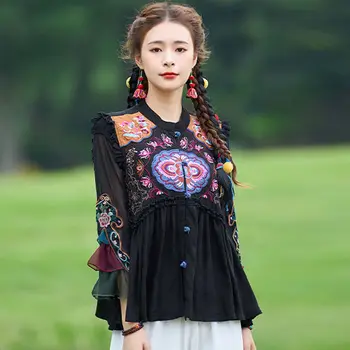 2023 Женщина Винтажные топы Ханьфу Китайский традиционный этнический жилет Национальная цветочная вышивка Безрукавка Восточный костюм Тан