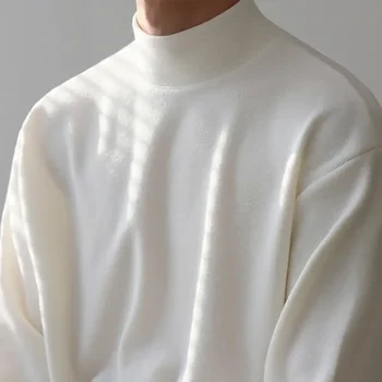 Осенние футболки Мужские футболки Топы с длинным рукавом Зимние теплые базовые футболки с имитацией шеи Мужская водолазка Облегающая футболка Мальчик Плюс размер