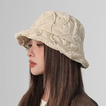 2023 Новая ретро стеганая хлопковая шляпа-ведро с мягкой подкладкой женские шапки осень-зима ins горячие широкие поля, показывающие лицо маленькие теплые панамы мужчины