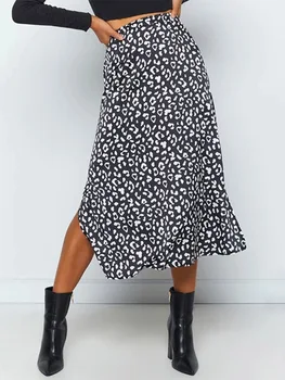 2023 Новая сексуальная шифоновая разрезная юбка с леопардовым принтом повседневная мода длинные юбки для женщин весна-лето на молнии элегантная женская юбка