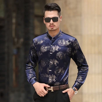 Модная роскошная рубашка с длинным рукавом с высококачественным рисунком 3D-печати Новинка 2023 года Высококачественная мягкая удобная мужская рубашка с воротником-стойкой S-3XL