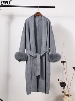[EWQ] Шикарные 100% шерстяные толстые длинные шерстяные пальто для женщин 2024 осень-зима двусторонняя кашемировая куртка большой размер пальто 16U6790