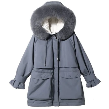 Parker пуховая хлопковая стеганая куртка Корейская версия 2023 Новое свободное толстое пальто с меховым воротником Женская зимняя верхняя одежда Пальто
