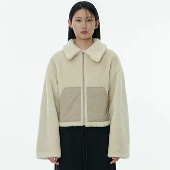 шерстяное пальто Женщины 2023 осень и зима Новый корейский дизайн Смысл обеих сторон носить Молния Лацкан Короткий Теплый Повседневный Шерстяной Пальто