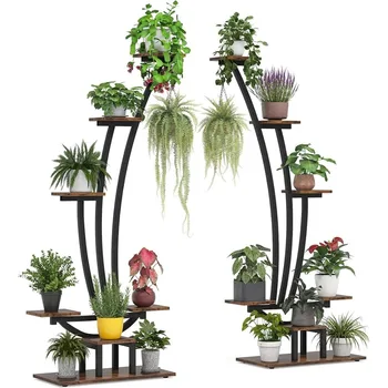  5-уровневая высокая подставка для комнатных растений Упаковка из 2 шт., большая металлическая полка для растений Цветочные горшки для бонсай Стойка для дисплея