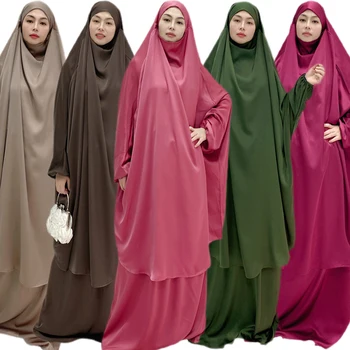 2 шт. Молитвенное одеяние Одежда Исламские мусульманские женщины Хиджаб Паранджа Платье Полный Чехол Длинные Химар Абая Платья Арабский Ид Рамадан Халаты