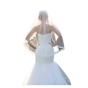 Женская свадебная фата с гребнем длиной кончика пальца Свадебная фата 1T 1 слой вышитая кружевная фата для невесты