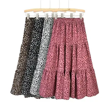  Новая юбка полудлины с цветочным принтом для женщин универсальная эластичная юбка А-силуэта с высокой талией, классическая юбка-зонтик Slim Fit
