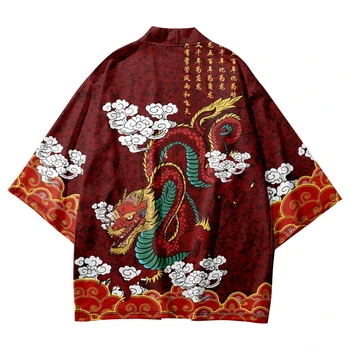 Мода Дракон Принт Кардиган Юката Японский Самурай Кимоно Косплей Рубашка Женщины Мужчины Пляж Хаори Оверсайз Традиционный топ