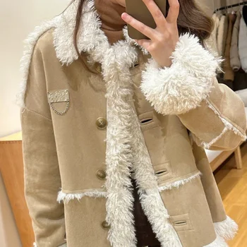 Зимняя меховая куртка для женщин, Кашемировое пальто, Универсальный мех, Высококачественная шерсть, Мода, 2023