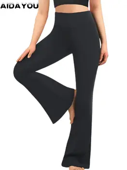 Женские черные брюки для йоги с высокой талией Маслянистые мягкие леггинсы Bootcut