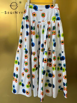 SEQINYY 100% хлопок юбка лето весна новая мода дизайн женщины подиум высокое качество винтаж фруктовый принт A-Line повседневный элегантный