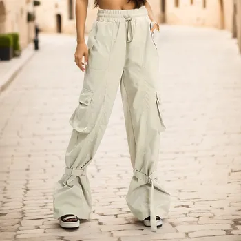 Винтажные женские широкие брюки-карго Повседневные мешковатые прямые брюки с несколькими карманами Винтажные женские спортивные штаны Уличная одежда